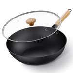 Jobin Wok with Lid Non Stick – 30cm Carbon Steel Wok for Everyday Cooking – Frying Pan Ideal for 3-5 People for Induction, Gas, All Hobs