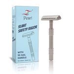 Premium Pearl Shaving Double Edge Safety Razor for Men- Semi Slant Stainless Steel | Efficient & Gentle Shave for Thick, Wiry Hair Sensitive Skin | L-65 Semi Slant DE Razor| Father's Day Gift