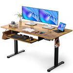 ErGear Standing Desk with Large Keyboard Tray, 140 x 70 cm Height Adjustable Electric Standing Desk Sit Stand Desk with 3 Memory Smart Pannel, Home Office Computer Desk, Vintage Brown