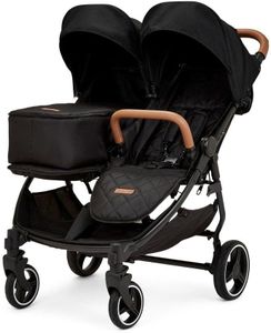 Ickle Bubba Venus Prime Double Stroller – Twin Pushchair, Black, Newborn Cocoon, Rain Cover, UPF 50+ Hoods