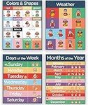 Sign Language Posters for Classroom - 4 Pack Includes Colors, Days, Months and Weather Sign Language Charts for Kids. ASL Posters for Classrooms are 16x20 inches, Dry Erase, and Made in the USA.