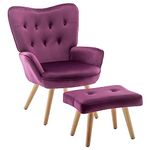 HollyHOME Armchair with Footstool Living Room Chair, Velvet Relax Chair Reading Chair Bedroom Chair Accent Chair Lounge Leisure Chairs, Purple