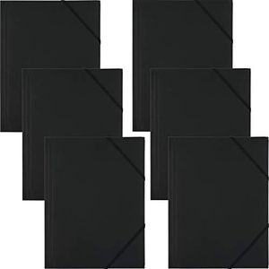 D.RECT - Pack de 6 Carpetas con 3 solapas de Polipropileno con gomas, A4, color negro (009082)