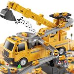 TEMI Engineering Crane, Kids Construction Truck Toys for 3 4 5 6 7 Years Old - Car Race Tracks, Excavator, Boy Toys for 3-5 Year Old Toddlers, Gift Toys for Boys & Girls Aged 4-6, Outdoor Playset