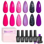 Beetles Neon Gel Nail Polish Set, 6 Colors Summer Glitter Purple Pink Black Shimmer Electric Carnival Nail Gel Polish Soak Off Uv Led Gel Polish Swirl Thread Effect DIY Manicure Art