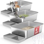 3 Pack 19.6"x13.7"x6" Stainless Steel Litter Box with 26L Litter Capacity, High Sides Large Cat Litter Box for Multi-Cats, Metal Litter Box with Footboard, Non Stick Litter Pan Litter Tray