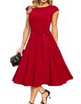 DRESSTELLS Women's Vintage Tea Dress Prom Swing Cocktail Party Dress with Cap-Sleeves Red M