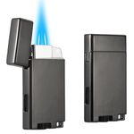 Copmotds Refillable Butane Torch Lighter with Keyhole and Visible Window, 2 Pack Adjustable Pocket Lighter and Perfect for Men, 1-Year Warranty, Great Gift Idea! Without Gas(Grey)