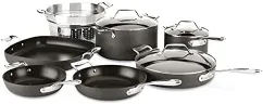 All-Clad Essentials Hard Anodized Nonstick Cookware Set 10 Piece Oven Safe 350F Pots and Pans Black
