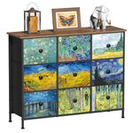 VEDECASA Chest of Drawers Van Gogh Dresser for Bedroom with 9 Drawers Wide TV Stand Storage Organizer Units for Living Room Children's Room Hallway Metal Frame Wood Board Fabric Drawers