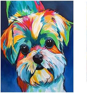 BERYART 16"x20" DIY Oil Painting Paint by Number Kits DIY Canvas Painting by Numbers Acrylic Oil Painting for Adults Kids Arts Craft for Home Wall Decor - Colorful Dog（Frameless）