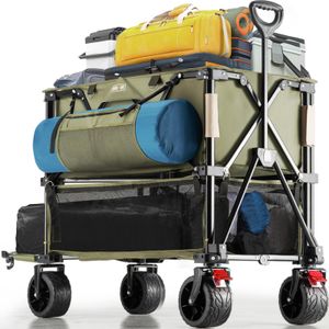 Overmont 400L Folding Wagon – Green Collapsible Utility Cart