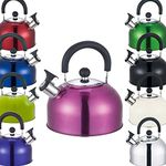 Premium Stainless Steel Whistling Kettle | 10 Colors | Stove top | Non-Drip Pouring Spout | Cool Touch Handle | Whistling Spout | 2.5L Capacity (Metallic Purple)