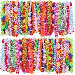 Hawaiian Luau Leis Flowers Necklaces Summer Beach Vacation Pool Luau Party Favors Supplies Tropical Theme Party Decorations For Kids or Adults Birthday Wedding Colorful Random Color (200 Pieces)