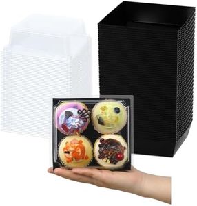 DERZIFUN Black Charcuterie Boxes with Clear Lids - Set of 100, 5.3x4.9x2.5 Disposable Food Containers with Lids, Bakery Boxes for Swiss Roll, Sandwich, Strawberries, Slice Cake, Cookies