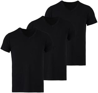 Mody Men's Undershirts 3-Pack, Black T-Shirts for Men, V-Neck Undershirt, Cotton Mens Undershirts, Short Sleeve Men Tank Tops