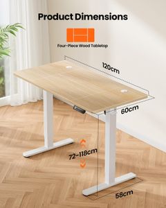 ErGear Electric Standing Desk, Height Adjustable 120x60cm – 4 Memory Panel, Home Office