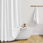 BTTN White Farmhouse Shower Curtain, Boho Linen Striped Heavy Duty Fabric Shower Curtain Set with Tassel, Bohemian Country Ultra Thick Shower Curtain for Bathroom, Wrinkle Free, Water Repellent, 72x72