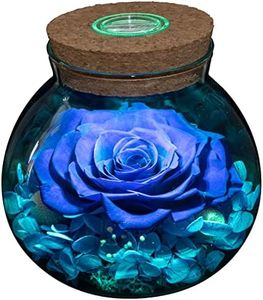 roliys Preserved Real Roses with Colorful Mood Light Wishing Bottle, Eternal Rose,Never Withered Flowers, Table Decor,Christmas Anniversary Valentine's, Blue 4.3inch, 1pcs