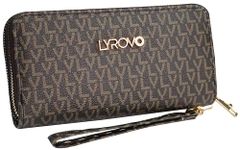 Lyrovo Purse Clutch Wallet for Women - PU Leather Double Zip Card Coin Holder with Wrist Strap (LY, Brown)