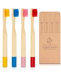 4 Pcs Kids Bamboo Toothbrushes, Eco-Friendly Color Bristles, Biodegradable Round Mould Proof Handle