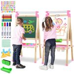 JOYOOSS Easel for Kids Art Easel Kids Easels for Toddlers,Wooden Kid Easel with Paper Roll - Chalkboard for Kids Adjustable Double Sided Kids Dry Erase board, Outdoor Easel for Kids Art Easel Toddler