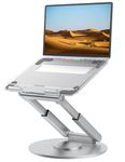 Tounee Telescopic Laptop Stand for Desk with 360° Swivel Base, Sit to Stand, Height Adjustable, Portable Riser Holder for Good Posture, Compatible with MacBook Pro, All Laptops 10-17"-Silver