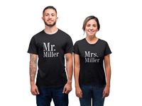 Mr and Mrs Couples Personalised Surname T-Shirt Husband Wife Married Newlywed Wedding His Hers Wedding Gift Honeymoon Tshirts Hubby Wifey