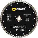 GRAFF 8 Inch Diamond Blade for Angle Grinder - Diamond Cutting Wheel for Cutting Stone, Marble, Granite, Brick, Masonry, Paving Flag, Concrete - Turbo Diamond Saw Blades - 200 mm