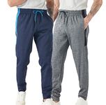 TEX2FIT 2-Pack Men's Active Fleece Joggers with Side Pockets, Jogging Pants (2pcs Set) (Light Grey Heather 1 / Navy Heather, Small)