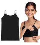 SWELANA Padded Camisole for Girls 19-20 Years - Beginners Camisoles with Built in Attached Inner Padding | Teens Starter Innerwear Cami Bra Slip | Teenager Home & School Puberty Slips | 1 Pack Black