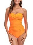 RELLECIGA Women's Neon Orange Twist Bandeau One Piece Swimwear Bathing Suits Size Medium