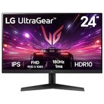 LG UltraGear Gaming Monitor 24GS60F, 24 Inch, 1080p, 180Hz, 1ms Response Time, HDR 10, NVIDIA G-Sync & AMD FreeSync compatible, Smart Energy Saving, Displayport, HDMI