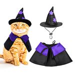 Dxhycc Halloween Pet Costume Cat Wizard Costume Funny Wizard Cat Clothes Cloak and Wizard Hat for Small Dogs Cats Outfits