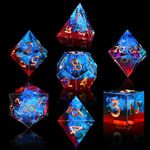 SIQUK 7-Die Polyhedral Dice for DND Handmade Sharp Edge Game Dice for Dungeons and Dragons RPG MTG Table Games (Flame Red & Ice Blue)