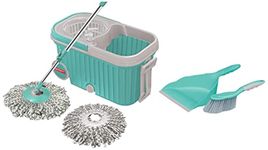 Spotzero By Milton Dustpan Set with Brush (Aqua Green), Pack of 2 andSpotzero by Milton Elite Spin Mop with Bigger Wheels and Auto Fold Handle for 360 Degree Cleaning (Aqua Green, Two Refills), 4 Pcs