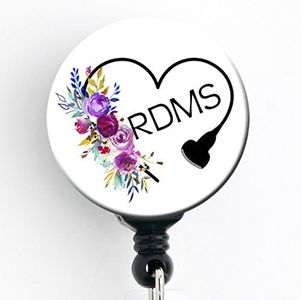 RDMS Ultrasound Floral - Retractable Badge Reel with Swivel Clip and Extra-Long 34 inch cord - Badge Holder/Ultrasound Tech/Sonographer