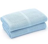 Bloomsbury Mill - Twin Pack - 100% Pure Cotton - Extra Soft Cellular Baby Blankets - Stroller/Crib/Bassinet - Blue