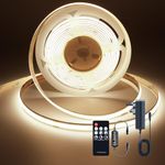 TTWAY COB LED Strip Lights 3000K, Dimmable LED Strip Kit, Super Bright 24V LED Tape Lights CRI90+ with RF Remote and UKCA Power Supply for DIY Home Decoration, 2M, 960LEDs, Warm White.