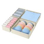DIMJ 4 Pack Undewear Drawer Organiser - Fabric Wardrobe Storage Organiser Dresser Drawer Dividers Baby Clothes Organiser Sock Storage for Bedroom, Wardrobe(Beige)