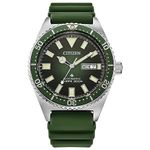 Citizen Mens Mechanical Watch 41mm Silver-Tone Stainless Steel Case Green Polyurethane Strap with Green fumé Dial