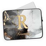 Personalised Laptop Case Sleeve - Mens or Ladies - Marble Printed Glitter Effect - Black/Grey/Gold - Add Name/Initial - Tablet or iPad Bag - Gift (14-15 inch)