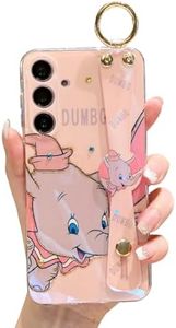 Meishangmei for Samsung Galaxy A25 5g Case 6.5" Sparkle Bling with Strap Stand Cute Pattern IMD Printed Soft Shockproof Protective Phone Case Cover for Girls and Women - Pink Dumbo