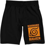 Bioworld Naruto Shippuden Ichiraku Ramen Logo Men's Black Graphic Sleep Shorts-Medium