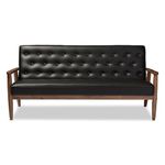 Baxton Studio Sorrento Mid-Century Retro Modern Faux Leather Upholstered Wooden 3 Seater Sofa, Black - BBT8013-Black sofa