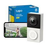 Tapo D130 2K 5MP Doorbell Camera Wired, AI Detection,180° Head-to-Toe View, Video Doorbell, No Monthly Fee, 2 Way Audio, IP65 Colour Night View, Ring Chime Included, Google/Alexa, Easy Installation