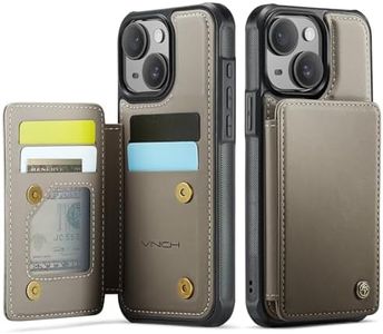Vinich for iPhone 15 Plus Wallet Case with Card Holder, RFID Blocking Credit Slots Kickstand Shockproof Phone Cover for Women Men, Gray