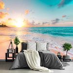 Fightal - Beautiful Beach Mural Living Room couches Extra Large Wall murals Bedroom Underwater Ocean Wallpaper Palm Tree Picture Art Decor Paintings -108"x75"（It's not Peel and Stick.）