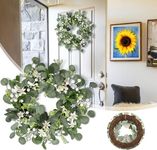 20 "Eucalyptus Garland Front Door, Porch, Window (White Flower Seed) Green Decoration for Home and Farmhouse, Wedding Decoration, Spring Summer, Fall, All Seasons