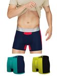 XYXX Men's Underwear Dualist IntelliSoft Antimicrobial Micro Modal Trunk Pack of 3 (Navigate & Black Iris ; Lime Punch & Black ; Black Iris & Tango Red; M)